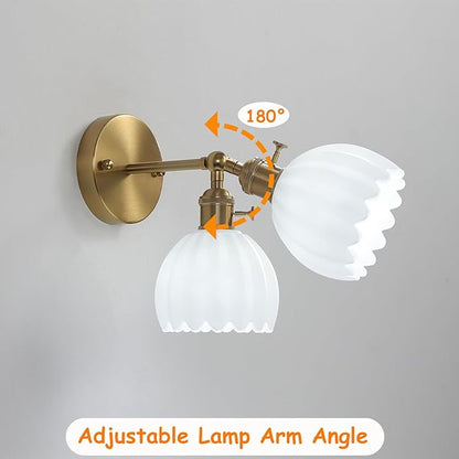 1-Light Gold Brass Bathroom Light Fixture,Wall Sconces Set of 2,Brushed Gold Vanlity Light Over Mirror,Bathroom Vanity Light with White Glass Flower Shade,E26 Socket(Bulbs Not Included)
