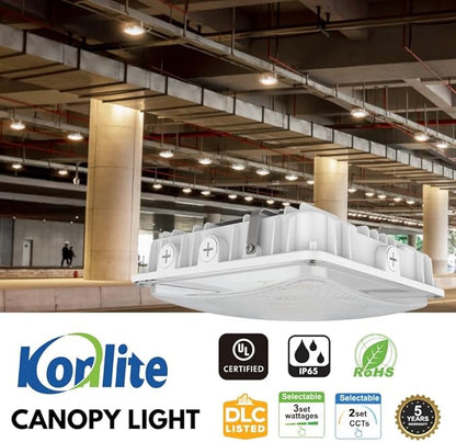 Konlite 63W/45W/30W LED Canopy Light - Selectable - 5000K/4000K - 9,360LM - Dimmable - 120-277V - 250W Equal, Residential & Commercial Indoor & Outdoor Light Fixture, UL, White - 6 Pack