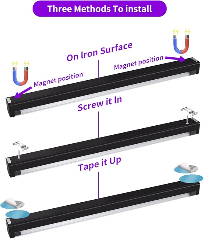 roperry Black Light Bar 10W 1ft LED Blacklight for Fluorescent Tapestry Poster Body Paint Glow Party UV Strip Lights for Cabinet and Display Magnetic (4 Pack)