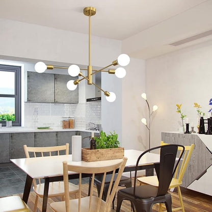 Sputnik Chandelier Modern Industrial E26 Gold Chandeliers Mid Century Ceiling Lighting Fixture for Living Room, Kitchen, Bedroom, Dining Room, and Farmhouse