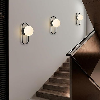 SeeU Vintage Black Wall Sconces Set of Two Globe Wall Lamp with Milky Glass Shades Modern Wall Light Fixtures for Living Room, Bedroom, Stairs, Hallway