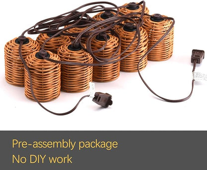Natural Rattan String Lights, 10 Rustic Raffia Cage, 13 Ft Plug in & Connectable Wicker Lights,Natural Color Rattan
