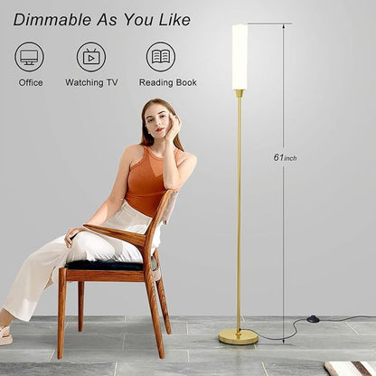 Nukanu Floor Lamp with Remote Control,Bright Floor Lamps for Living Room/Bedroom/Office, Stepless Adjustable 3000K-6000K Colors and 10-100% Brightness,Standing Light with Foot Switch (Gold)