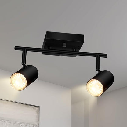 BoostArea 2-Light Track Lighting Kit, LED Track Lighting with GU10 Socket, Flexibly Rotatable Light Heads, Modern Track Lighting Fixtures Ceiling for Kitchen, Bedroom, Living Room, Bulb Not Included