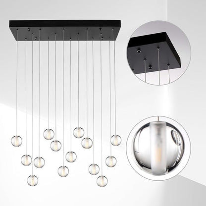 14 Lights Black Raindrop Rectangle Chandelier, Modern Bubble Crystal Chandelier for Dining Room, Large Pendant Light for High Ceilings Staircase Foyer Entryway Living Room Kitchen Island