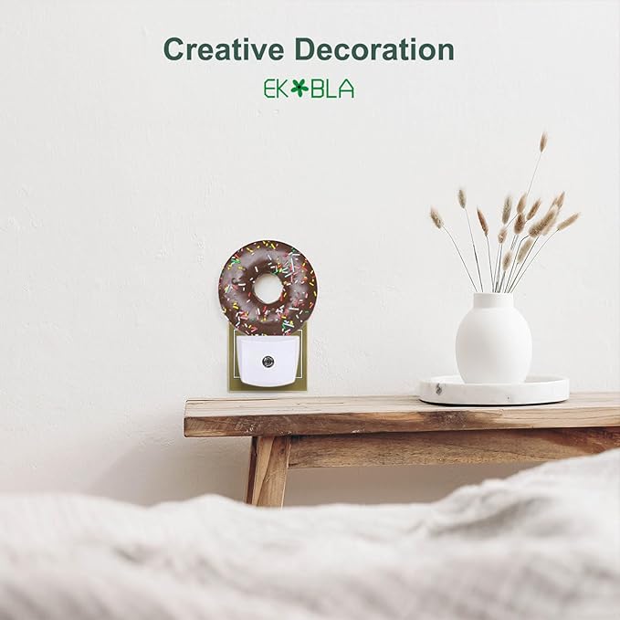 EKOBLA Donut Plug-in Night Light, Chocolate Dessert Snack LED Nightlight for Kids, 0.5W for Stairway, Hallway & Bedroom