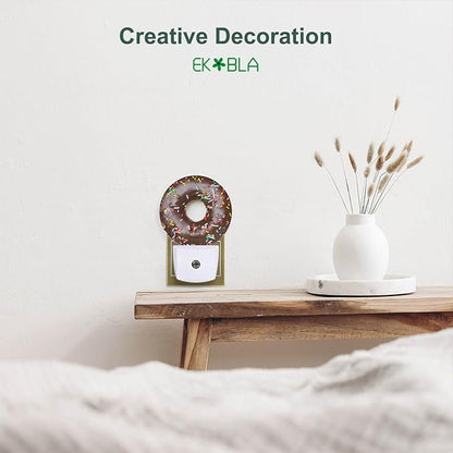 EKOBLA Donut Plug-in Night Light, Chocolate Dessert Snack LED Nightlight for Kids, 0.5W for Stairway, Hallway & Bedroom