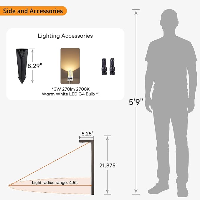 Gardenreet Landscape Path Lights Brass, 12V Low Voltage Pathway Lights Wired, Outdoor Garden Lights LED Waterproof, L Shape Bronze for Yard Walkway Driveway with 3W 270LM 2700K G4 Bulb