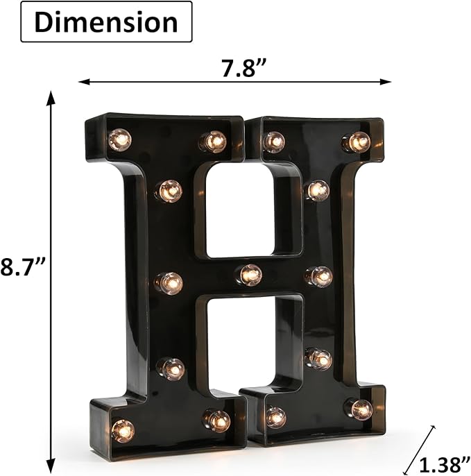 OYCBUZO Light Up Black Alphabet Marquee Letters Sign LED Marquee Number Lights Sign for Night Light Home Bar Christmas Lamp Birthday Party Wedding Decoration H