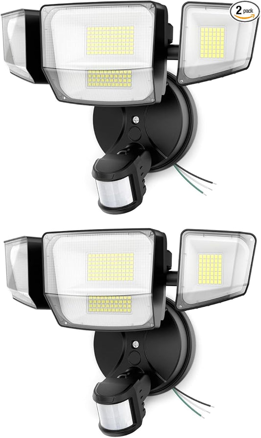 Onforu 90W 10000LM LED Motion Sensor Outdoor Lights, 4-Head Dusk to Dawn Outdoor Lighting, 2 Pack Hardwired Flood Lights, IP66 Waterproof 6500K Security Floodlight for Outside (Black)