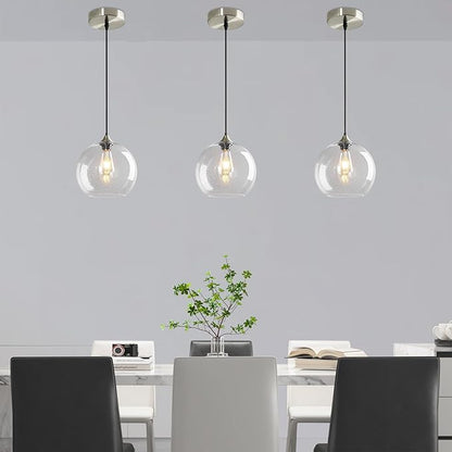 Modern 3-Pack Glass Globe Pendant Lights, Clear Modern Pendant Lighting for Kitchen Island, Clear Glass Hanging Lamps for Dining Room Living Room Bedroom, Medium 7.87 Inch Fixture (Bulbs Not Included)
