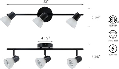 XiNBEi Lighting Track Light, 3 Light Kitchen Ceiling Light with Glass, Modern Black Track Bar Lighting XB-TR1237-3-MB
