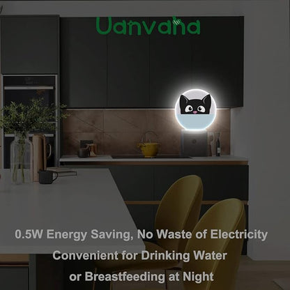 Cat Lamp Cartoon Black Cat Big Eyes Cute Kitten Animal Plug-in Night Lights with Dusk-to-Dawn Sensor for Bedroom, Bathroom and Living Room 0.5W Sleep Friendly for Women/Girls/Boys