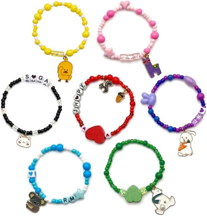 7 PCS Army‘s Bracelets Set - K-pop Inspired Friendship Beaded Bracelets with Letters & Charms - Unique Dream Jewelry Gifts Merch