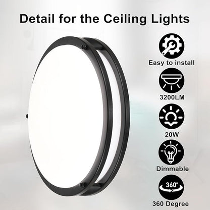 13 Inch Black Flush Mount Ceiling Light 2 Pack, 3CCT LED via Wall Switch Control, Dimmable 20W Modern Ceiling Lamp for Bathroom Bedroom Hallway Living Room