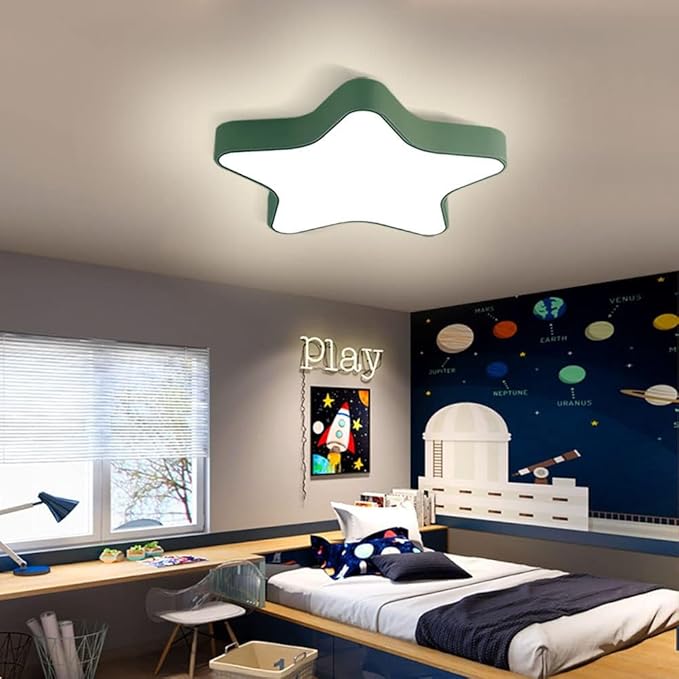LED Ceiling Light Fixture, Modern Pentagram Recessed Ceiling Lights, 3000K-6000K Dimmable Light, Close to Lighting Flush Mount Living Room Pendant Lamps (Green, 24inch)