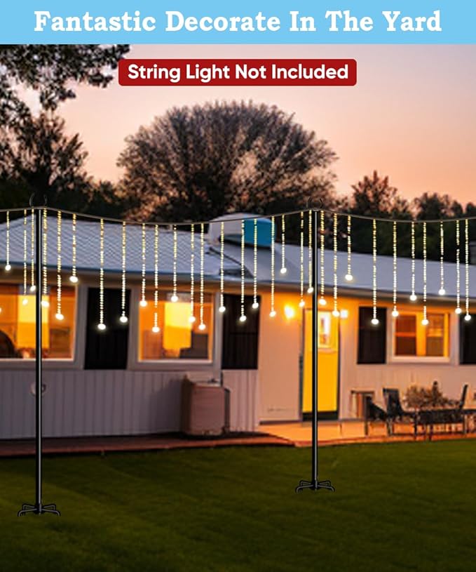 10FT String Light Pole Stand, Outdoor String Lights Hanging, Use for Backyard, Garden, Patio, Party, Festival, Wedding, Picnic, Matte, 3 Pole