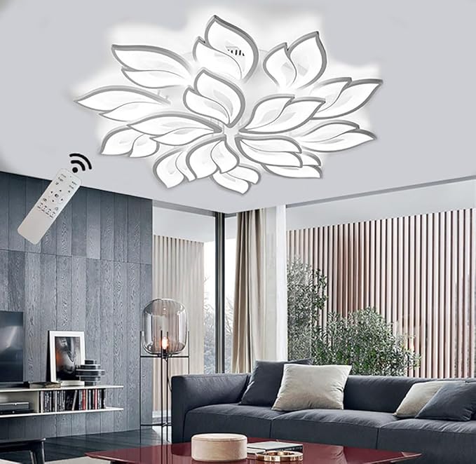 110W Dimmable LED Ceiling Light with Remote Control Ceiling Lapm Modern 15-Leaf Acrylic Chandelier 39.37in for Bedroom Living Room Dining Room Office Kitchen