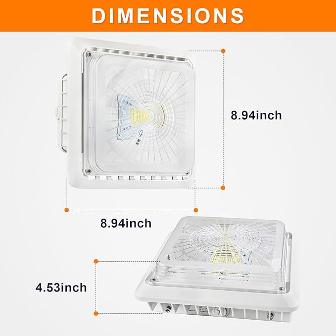 55W LED Garage Canopy Light, 7425LM 5000K LED Gas Station Canopy Ceiling Light(250W HPS/MH Equiv),for Commercial Residential Lighting 100-277V AC, 5 Year Warranty, IP65 UL Listed
