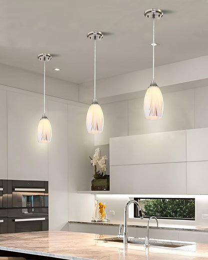 Mini Milk Glass Pendant Lights,Handcrafted Art Glass Pendant Hanging Light fixtures with Brushed Nickel Finish Adjustable Cord Glass Pendant Light Shade for Kitchen Island,Hallway,Dining Room