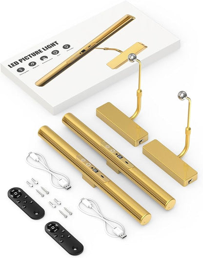 Skairipa Picture Light for Wall, 6000mAh Rechargeable Wireless Wall Lights, 13'' Dimmable Remote Magnetic LED Art Painting Light with 3 Color Temps, Display for Gallery, Living Room (Gold, 2Pack)