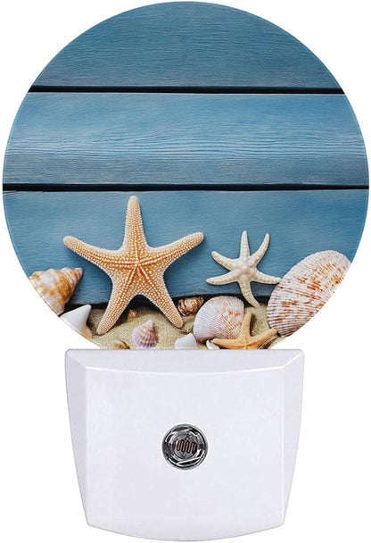 Nautical Blue Starfish Night Light Auto Sensor Led Dusk to Dawn Lamp Home Decor for Men Women