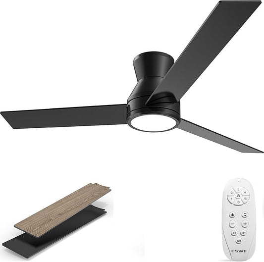 Ceiling Fans with Lights Remote Control - Flush Mount Dimmable 3000K-6500K LED 6 Speed with Quiet DC Motor for Bedroom, Living Room and Outdoor Patio