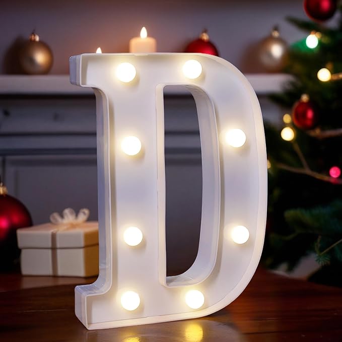 LED Light Up Marquee Letters, Battery Powered Decorative LED Letter Lights, Alphabet Light Up Letters for Wedding Birthday Party,Holiday Lamp or Home Bar Decoration (Letter D)