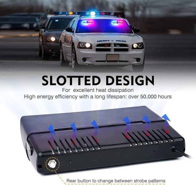 Xprite 2×11 inch High Intensity Red Blue 32 LED Emergency Strobe Dash Lights, Interior Windshield Flashing Police Light w/Suction Cups for Police Law Enforcement POV Vehicles Trucks