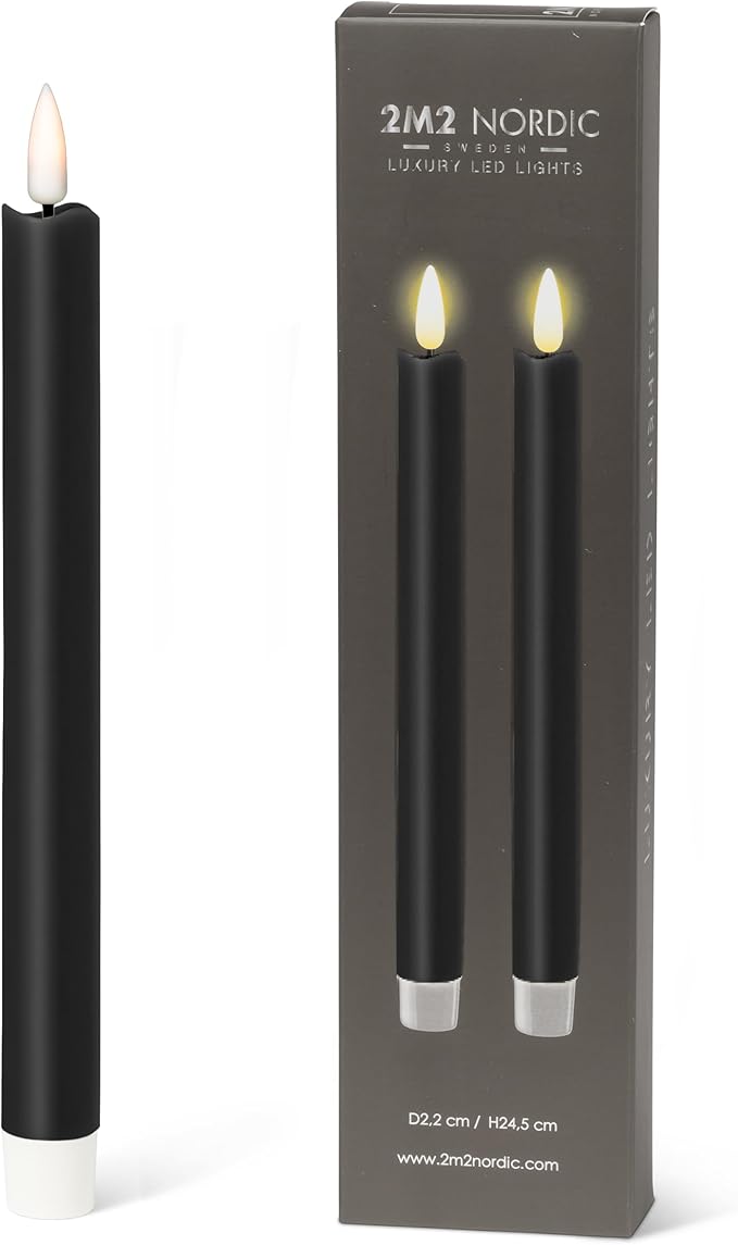 Abbott Collection Wax LED Flameless Taper Candle. Set of 2 - Black (9.5" H)