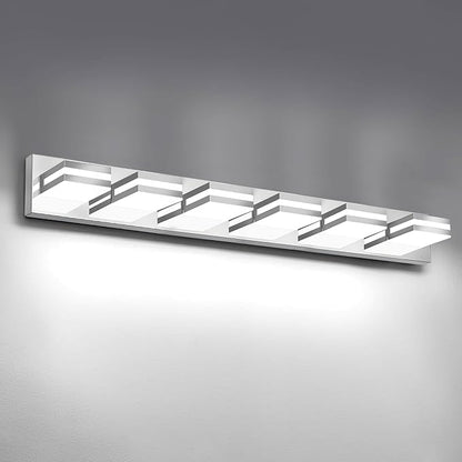 IZORRO LED Modern Bathroom Lights Fixtures(6-Light,Dimmable,360°Rotate),Chrome Acrylic Wall Lighting,Vanity Lights for Bathroom Over Mirror - 6000k 36In （No Assembly Required）