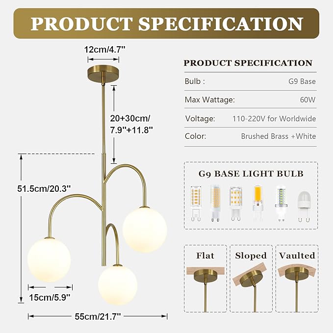 3 Light Milk Glass Chandelier Small Gold Chandelier Vintage Bedroom Pendant Light Fixture White Globe Ceiling Light Mid Century Modern Sputnik Light