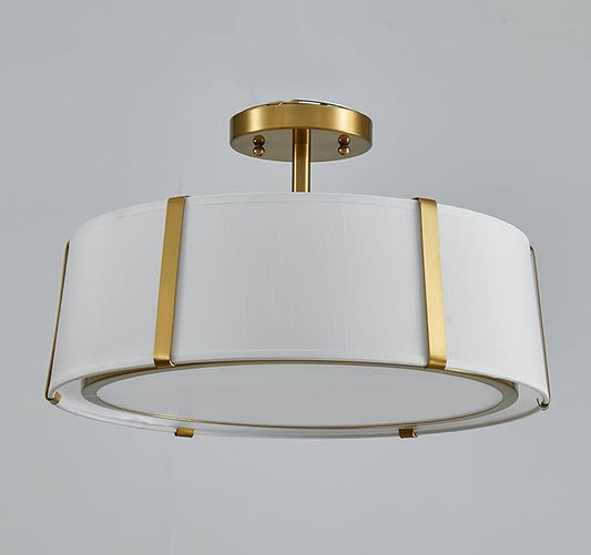 Shrine Lighting Drum Chandeliers, Modern Style, Perfect Ceiling Light Fixture for Living Space, D16'' x H9'', E12*3 Sockets, White Lampshade & Brass Finish