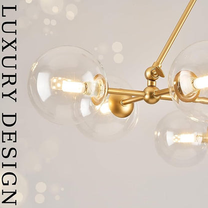 CATINER L40”Sputnik Chandeliers 9-Lights Modern Gold Chandelier Mid Century Ceiling Pendant Light Fixtures with Clear Glass Globe Shades for Kitchen Bedroom Living Dining Room Foyer Entryway