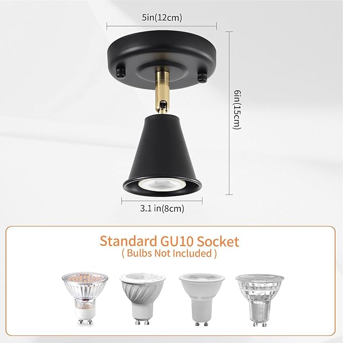 Modern Flush Mount Ceiling Spot Light, Adjustable Directional Head, Black Spot Lights Indoor, Ceiling/Wall Mounted Single Track Light for Living Room, Corridor, Stairs.（2 Pack ）