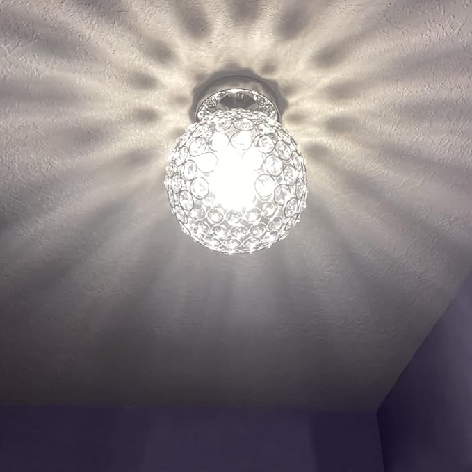 TISLYCO Small Chandelier for Hallway, Modern Semi Flush Mount Light Fixture Silver Crystal Chandelier, Ceiling Light Fixture for Foyer Closet Entryway Kitchen Bedroom Dining Room