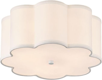 13.4"Semi Flush Mount Ceiling Light Fixture, 3-Light Modern Close to Ceiling Light With Fabric Flower-Shaped Shade, Light Fixtures Ceiling Mount for Bedroom Nursery Kids Room Living Room(White)