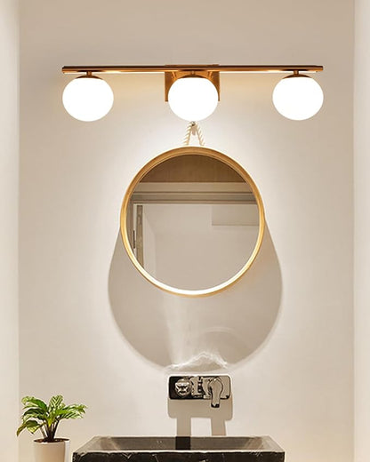 Brushed Brass Bathroom Vanity Light fixtures,24‘’ 3 Lights Modern Globe Glass Shade Wall Sconce for Over Mirror, Damp Rated