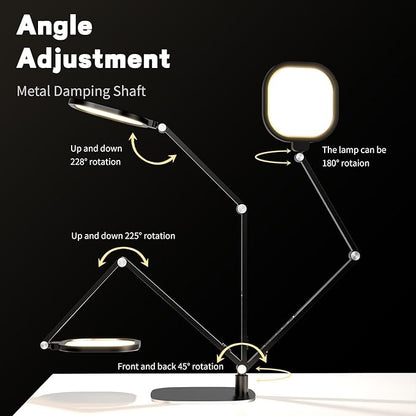 LitONES LED Desk Lamp for Home Office, Professional Eye-Caring Diffused Desk Light, 3 Color 10 Brightness Computer Light, Dimmable Office Lamp with Memory & Timer Func, Metal Swing Arm Table Lamp