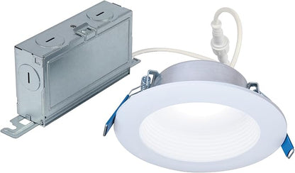 HALO LT 4 in Canless LED Recessed Light Indoor/Outdoor Dimmable Ceiling Downlight, Wet Location Rated, Selectable Color Temperature 2700K-5000K, 650 Lumens, Matte White - LTC406FS5B