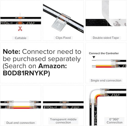 BTF-LIGHTING WS2811 Smart IC RGB FCOB COB LED Strip, UL Listed 630LEDs/m High Density Color Chasing Uniform Light, DC24V 24FT 10mm Width Black PCB for Home Party DIY Decor(No Adapter or Controller)