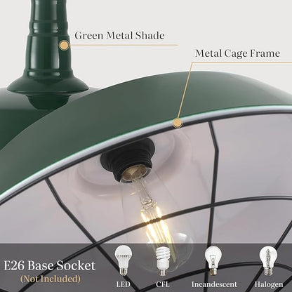 Green Industrial Pendant Lights Kitchen Island, 18.1 Inch Large Pendant Light, Farmhouse Pendant Light with Wire Cage, Barn Pendant 2 Pack, Island Pendant Lights for Kitchen Dining Room