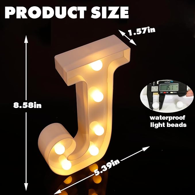 Small Led Marquee Letters, Light Up Letters, 8.58 Inch Led Letter Lights, Battery Powered Lighted Sign for Table, Party, Birthday, Christmas Decor (Letter J)