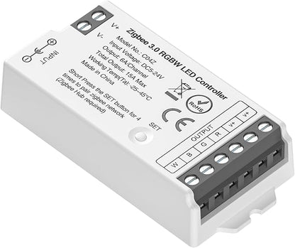 BTF-LIGHTING Tuya Zigbee 3.0 C04Z LED Controller Support RGBW 5pin (+V R G B W) PWM FCOB COB SMD Light Strip Compatible with Echo Plus/4th Gen Philip Gateway DC5V/DC12V/DC24V Max 15A