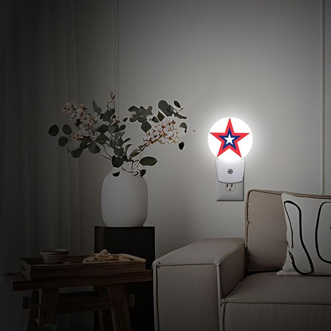 Red Blue Star Night Light Plug Into Wall Auto Led Sleep Round Lamp for Living Room Hallway Stairs