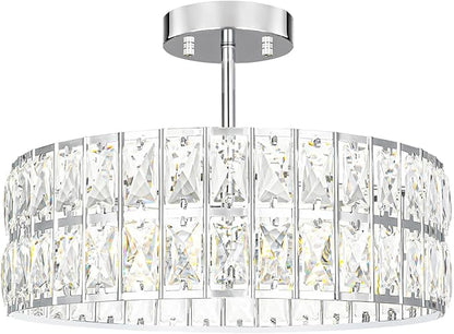 Lxybcce Crystal Ceiling Light Fixture, Modern Chrome Ceiling Light Chandelier, Semi Flush Mount Chandelier Lighting Fixture for Kitchen Entryway Living Room Dining Room, 5-Light, 16 Inch
