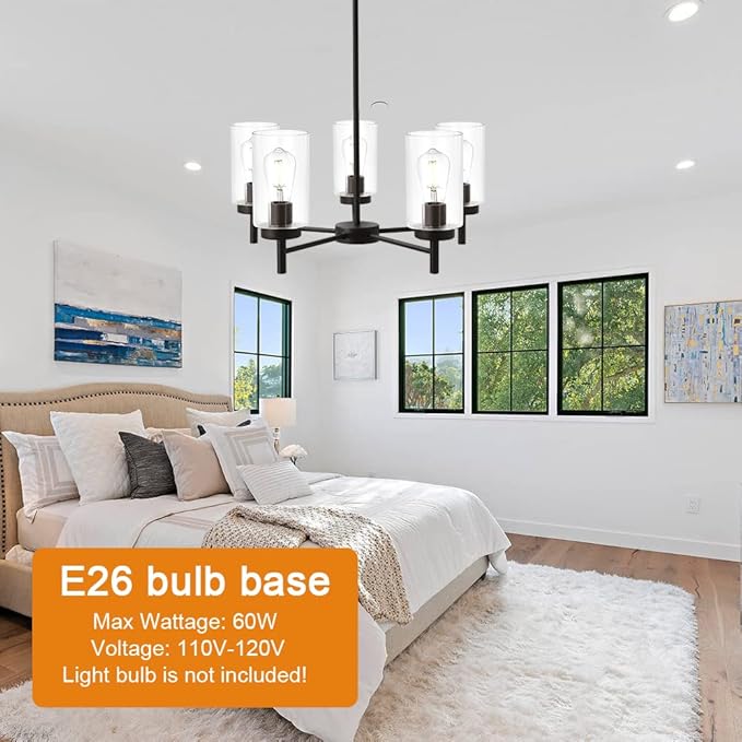 Contemporary 5-Light Large Chandeliers Oil Rubbed Bronze Modern Lighting Fixtures Hanging Clear Glass Shades Pendant Lighting for Dining Room Living Room Kitchen
