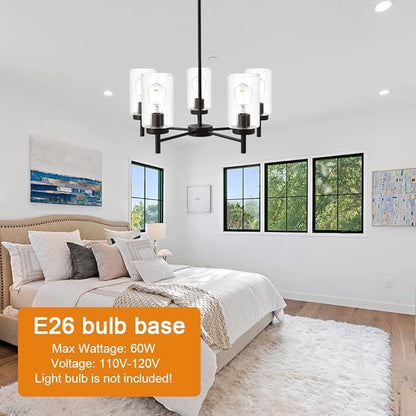 Contemporary 5-Light Large Chandeliers Oil Rubbed Bronze Modern Lighting Fixtures Hanging Clear Glass Shades Pendant Lighting for Dining Room Living Room Kitchen