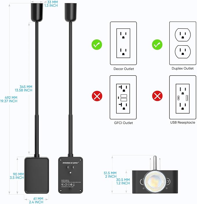 Plug in LED Book Reading Light, Black Flexible Dimmable LED Wall Sconce Lamp with Power Plug for Outlets in Bedroom Kitchen Living Room, 3 Lighting Colors, 50° Spot Lighting Angle