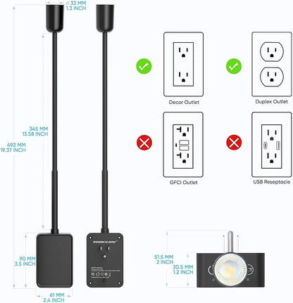 Plug in LED Book Reading Light, Black Flexible Dimmable LED Wall Sconce Lamp with Power Plug for Outlets in Bedroom Kitchen Living Room, 3 Lighting Colors, 50° Spot Lighting Angle